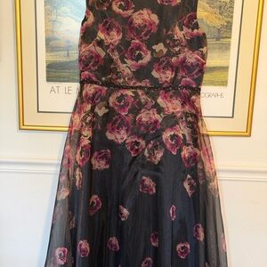 Tahari Black and Pink Floral Wedding Dress